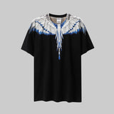 Cross-border wholesale european and american mb short-sleeved gradient colorful wings t-shirt couple black and white feather half