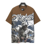 Cross-border foreign trade high version gods short-sleeved heavy weight washed fog high street skull pure cotton printed round