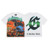 European and american high street gd rock heavy industry washed distressed skull letter speed short sleeve