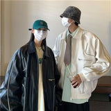 Unisex Baseball Jersey PU Vintage Casual Loose Couple Jacket