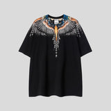 mb short-sleeved python lion head colorful feather wings t-shirt european and american loose couple