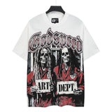 gods short-sleeved heavy weight washed fog high street rock band skull pure cottonprinting t-shirt