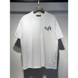 [gram] am flow paint graffiti letter starry sky classic logo print short sleeve couple t-shirt