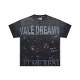 American retro valeforever washed & distressed hotfix rhinestone cotton short sleeve high street star t-shirt