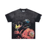 Ss street duaa retro washed and distressed hot-drilled ripped short-sleeved t-shirt