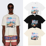 Rhude T Shirts Retro Racing Printed Cotton Casual Short Sleeve Men and Women