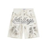 American retro valeforever washed distressed hotfix rhinestone ripped denim shorts - high street style