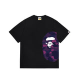 Wholesale japanese style side plaid camo ape head short sleeve color block trendy t-shirt for summer