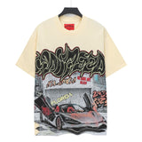 Cross-border wholesale high version gods short-sleeved heavy weight washed fog high street skull pure cotton printed round