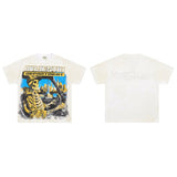 Majestik american street style retroprinting distressed loose hot diamond high street style tops short-sleeved t-shirt