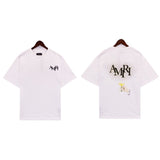 Cross-border wholesale correct version am splash ink flow paint camouflage starry sky graffiti letter short-sleeved high street couple t