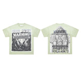 High-quality american first row virgin direct injection retro hot diamond washed and distressed short-sleeved couple t