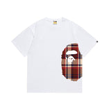 Wholesale japanese style side plaid camo ape head short sleeve color block trendy t-shirt for summer
