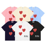 Correct version star kawakubo pla heartembroider short-sleeved pure cotton red heart peach couple t-shirt y