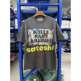 Satoshi summer american retroletterprinting washed and distressed spray dirty crackle loose short-sleeved t-shirt