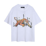 Wholesale foreign trade amir washed distressed tiger head number & letter logo short sleeve t-shirt