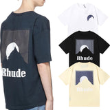 Rhude T Shirts Black Moon Print Loose Casual Short Sleeve Men and Women