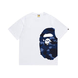 Wholesale japanese style side plaid camo ape head short sleeve color block trendy t-shirt for summer