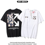 Wholesale off short sleeve ow dissolved arrow gradient starry sky splash ink t-shirt yellow tape warning line love