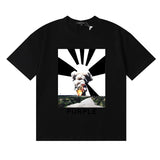 Wholesale high street purple br@nd american style short sleeve loose retro casual t-shirt couple trendy tee