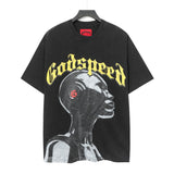 Cross-border wholesale high version gods short-sleeved heavy weight washed fog high street skull pure cotton printed round