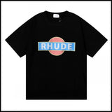 Export wholesale niche american fashion rhu flag floralsprinting double yarn pure cottoncasualloose couple short-sleeved t