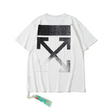 Wholesale off short sleeve ow dissolved arrow gradient starry sky splash ink t-shirt yellow tape warning line love