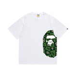 Wholesale japanese style side plaid camo ape head short sleeve color block trendy t-shirt for summer