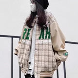 Unisex Baseball Jersey Plaid Baseball Jacket Jacket Loose Spring and Autumn