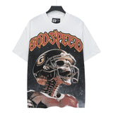 High version gods short sleeve heavy weight washed fog high street rock band skull pure cottonprinting round