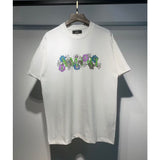 [gram] am peace dove flowing paint graffiti letter starry sky classic logo printing short sleeve couple t-shirt