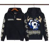 streetwear zip hoodie cartoon letter print zip-up sweatshirt and pants camouflage set