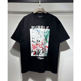 Wholesale american streetwear purple flow paint letter graffiti logo high-quality short-sleeve t-shirt for men and couples