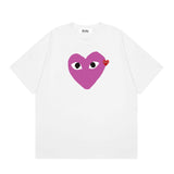Correct version star kawakubo pla heartembroider short-sleeved pure cotton red heart peach couple t-shirt y