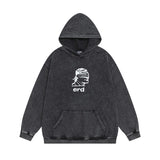 Erd melancholy rich second generation loose washed distressed pig head human face color matching hole hooded sweatshirt zipper
