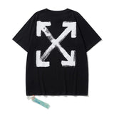Wholesale off short sleeve ow dissolved arrow gradient starry sky splash ink t-shirt yellow tape warning line love