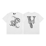 Cross-border supply large v letter lne cherry blossom short half-sleeve sketch embroidery lip print graffiti print short