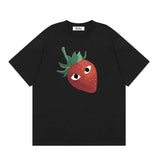 Correct version star kawakubo pla heartembroider short-sleeved pure cotton red heart peach couple t-shirt y