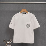authentic edition chest pocket cross gradient horseshoe flower print short sleeve couple t-shirt