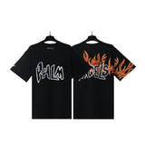 Cross-border pa spray-painted letter short-sleeved palm tree fog high street graffiti logo t