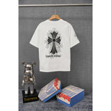 authentic edition chest pocket cross gradient horseshoe flower print short sleeve couple t-shirt