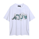 amri washed distressed tiger head number & letter logo short sleeve t-shirt