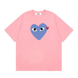 Correct version star kawakubo pla heartembroider short-sleeved pure cotton red heart peach couple t-shirt y
