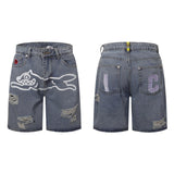 Bbc american high street ice cream flying dog printing short sleeve t-shirt casualshortsloose half lengthjeans summer