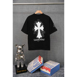 authentic edition chest pocket cross gradient horseshoe flower print short sleeve couple t-shirt