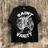 Wholesale american streetwear saint short-sleeve t-shirt vanity washed vintage letter print sweatshirt hoodie