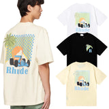 Rhude T Shirts Coconut Racing Printed Cotton Casual Short Sleeves Men and Women