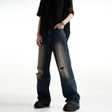 Unisex Jeans Vintage Washed Blue Ripped Jeans