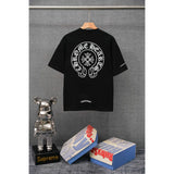 authentic edition chest pocket cross gradient horseshoe flower print short sleeve couple t-shirt