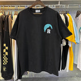 Rhude T Shirts Blue Sunset Print Cotton Casual Short Sleeve Men and Women